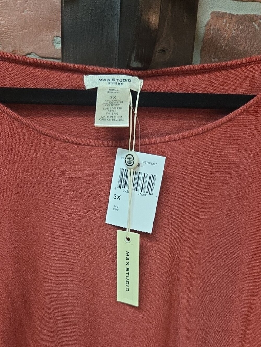 Max Studio Rust Orange Ruched-Sleeve Tunic Top 3x - Picture 2 of 4